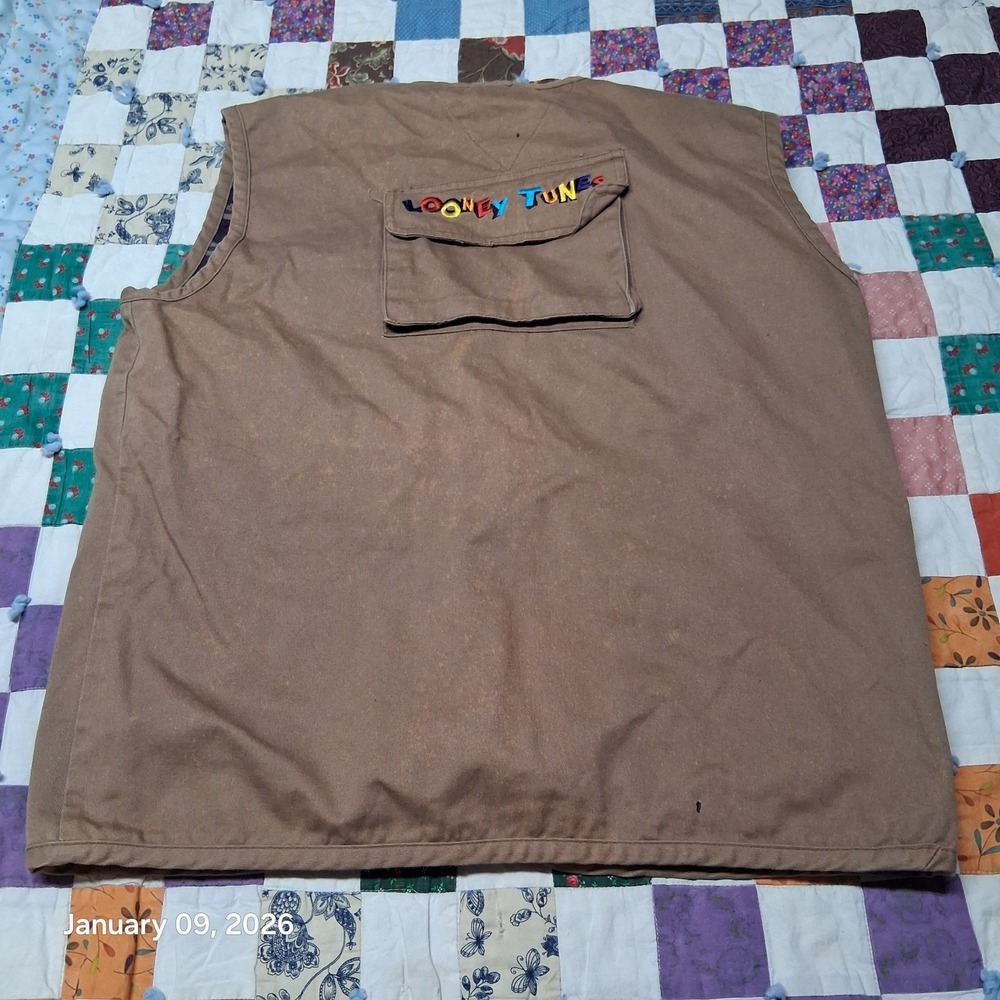 Vintage RARE Looney Tunes Safari Vest Size Small Cartoon Flannel Lined - Picture 4 of 10